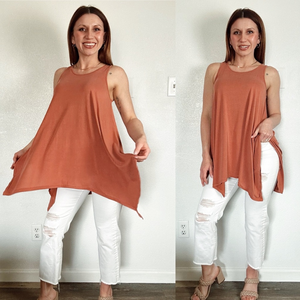 She + Sky Crisscross Back Rust flowy Top size small
